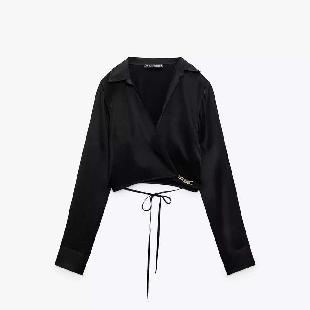 Zara Elegant Black Wrap Blouse
